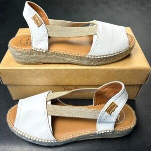 Womens Leather Espadrille Sandals Toni Pons Etna Sz 7.5 White Hand Stitched NEW